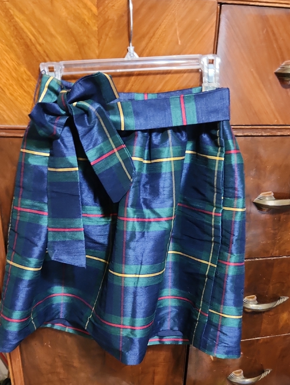 crown & ivy Navy Plaid Bow-Waist Skater Skirt
